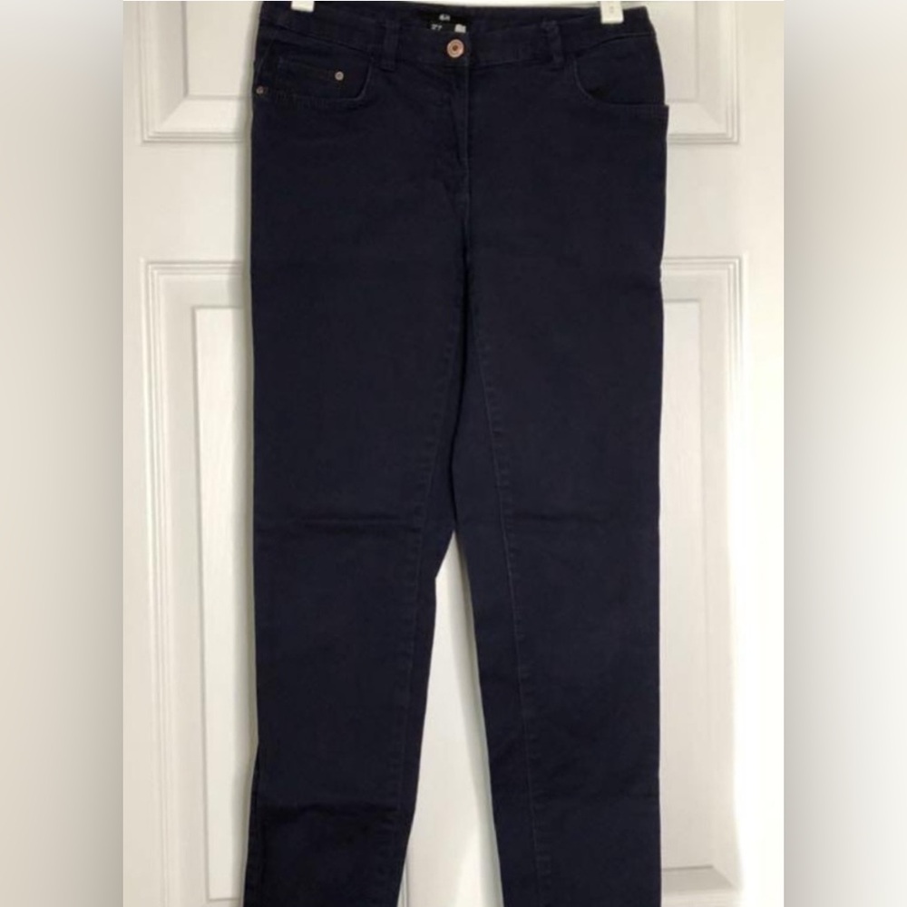 💙 H&M Navy Cotton High Waist Tapered Skinny Pants size 4 / small